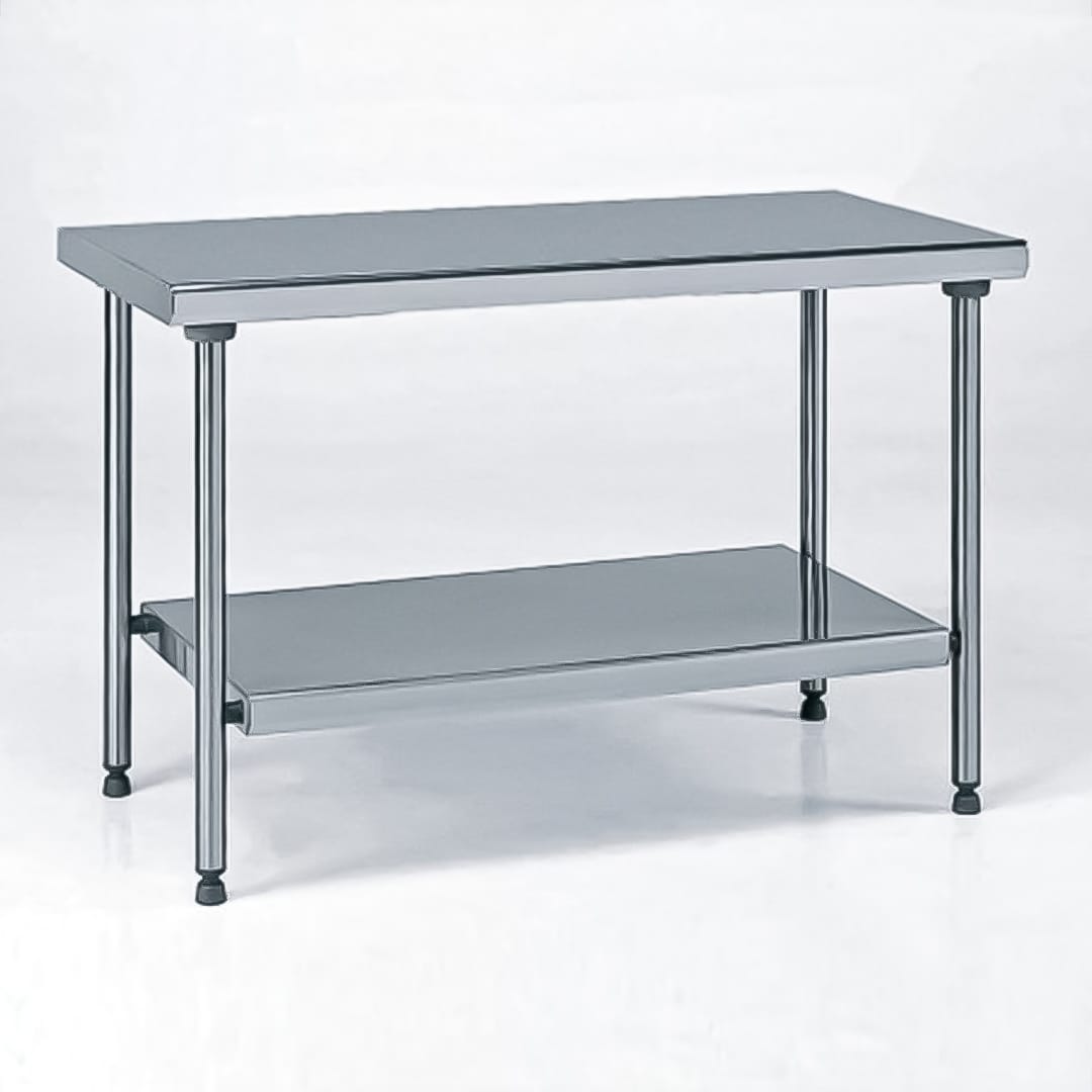 Table inox TS 15N démontable sur mesure centrale étagère pieds ronds