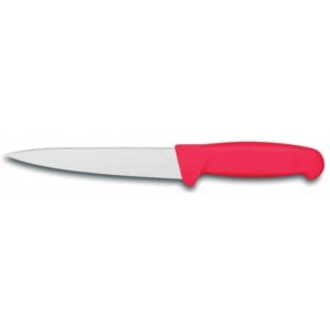 Couteau à saigner à manche de couleur rouge, longueur manche : 140 mm