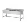Plonge soudée sur pieds carrés sans étagère, 2 bacs, longueur 1600 mm