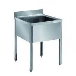 Plonge démontable sur pieds ronds sans étagère, inox ferritique, 1 bac au centre, profondeur 600 mm