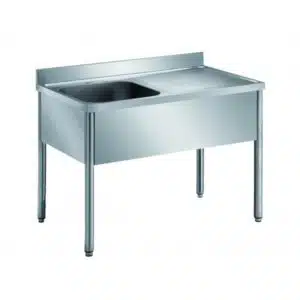 Plonge démontable sur pieds ronds, sans étagère, inox ferritique, 1 bac, longueur 1200 mm