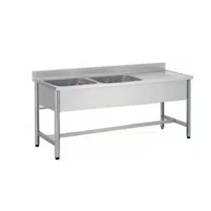 Plonge démontable sur pieds ronds, sans étagère, inox ferritique, 2 bacs à gauche, dimension bac : L 500 x P 400 x H 250 mm