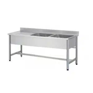 Plonge démontable sur pieds ronds, sans étagère, inox ferritique, 2 bacs à droite, dimension bac : L 500 x P 400 x H 250 mm