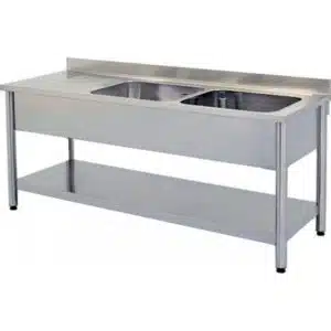 Plonge démontable sur pieds ronds, avec étagère, inox ferritique, 2 bacs à droite, dimension bac : L 500 x P 400 x H 250 mm