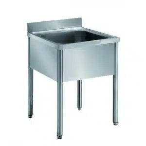 Plonge démontable sur pieds ronds, sans étagère, en inox ferritique, 1 bac, L 700 mm