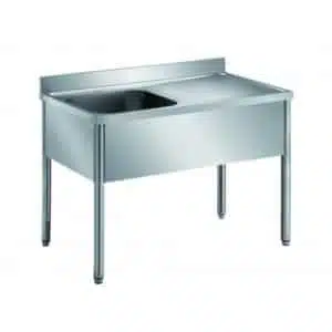 Plonge démontable sur pieds ronds, sans étagère, inox AISI 304, 1 bac, profondeur 600 mm, longueur 1200 mm