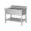 Plonge soudée sur pieds carrés avec étagère inox ferritique 2 bacs P 600 mm