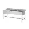 Plonge soudée sur pieds carrés sans étagère, inox ferritique, 2 bacs, longueur 1500 mm – Image 3