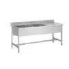 Plonge soudée sur pieds carrés sans étagère, inox ferritique, 2 bacs, longueur 1500 mm