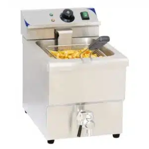 Friteuse boulanger électrique avec vanne de vidange 8 litres, acier inoxydable, L 290 x P 550 x H 410 mm