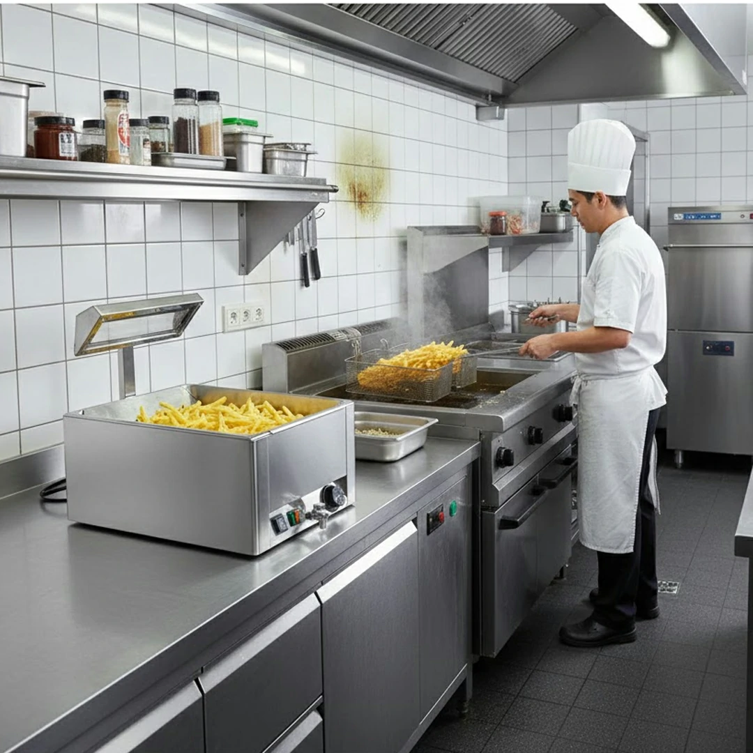 Chauffe frites GN1/1 céramique en inox AISI 310, 1200 W