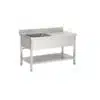 PLONGE SOUDÉE SUR PIEDS CARRÉS avec étagère, inox ferritique, 1000 x 700 x 850 mm
