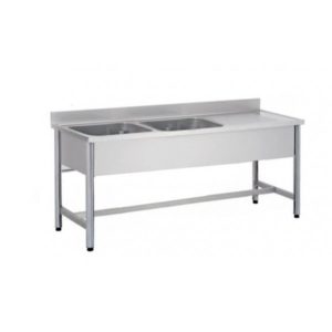 Plonge démontable sur pieds ronds, sans étagère, en inox ferritique, 2 bacs, L 1400 mm