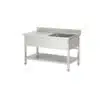 Plonge soudée sur pieds carrés avec étagère, 1 bac, longueur 1000 mm