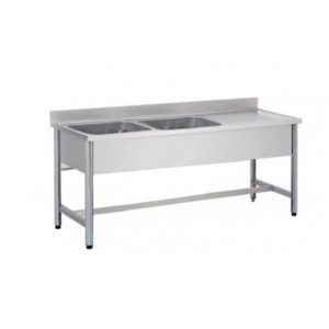Plonge démontable sur pieds ronds, sans étagère, inox ferritique, 2 bacs à gauche, profondeur 600 mm