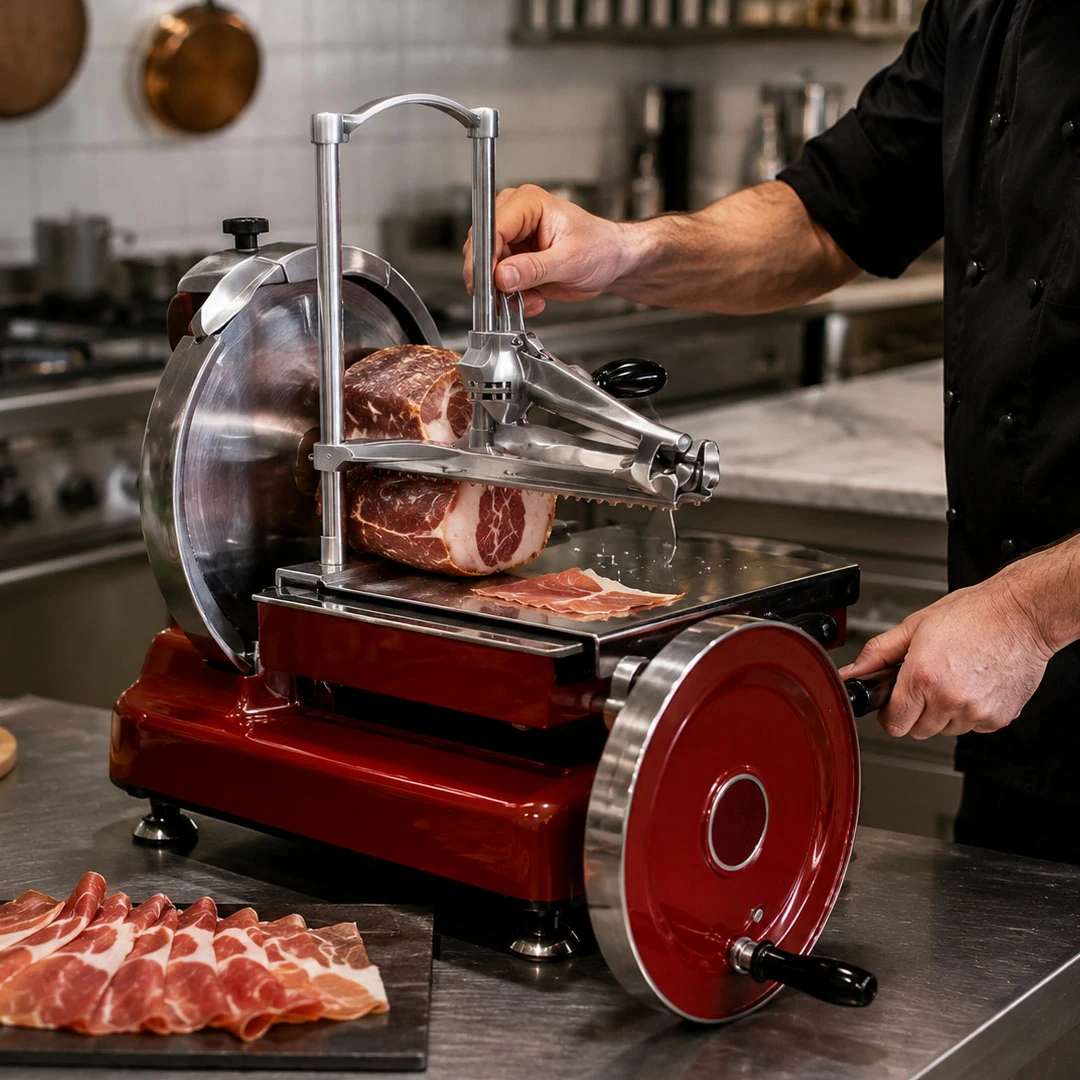 Trancheur manuel à l'ancienne en aluminium et inox modèle vol 250 sans piédestal - Idéal pour Charcuterie – Image 4