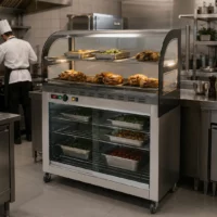 Vitrine de présentation en inox modèle MAP PLUS sur etuve vitrée