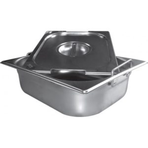 Bacs inox cuisine gastronome plein inox AISI 304 avec anses escamotables, type GN2/1, P 65 mm