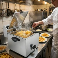 Friteuse inox avec robinet de vidange en façade 1 cuve 8 L