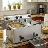 Friteuse inox avec robinet de vidange 2 cuves 8 L