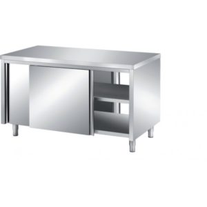 Meuble bas central traversant, inox ferritique, profondeur 800 mm