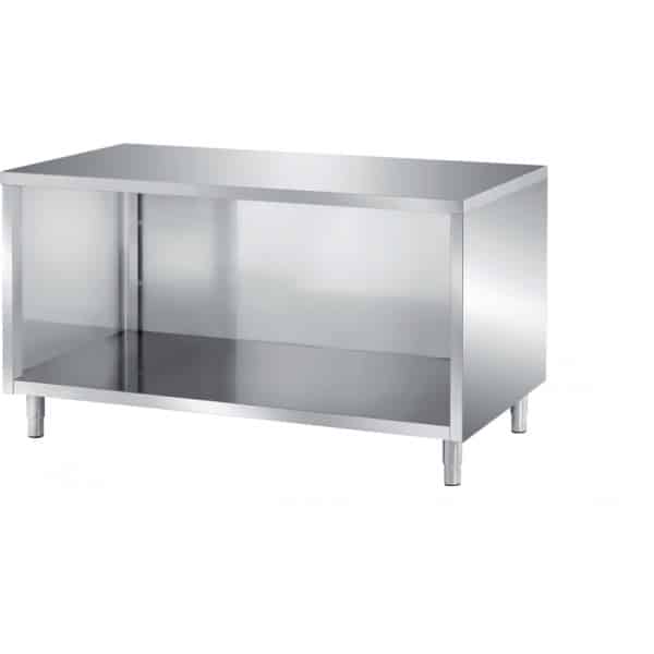 Meuble bas central ouvert, adossé, P 600 mm, inox ferritique