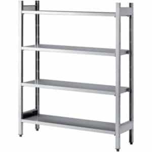 Casier a batterie inox, 4 étagères pleines, sans roulettes, longueur 1000 mm