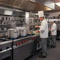 Fourneau 6 feux sur four gaz et placard fermé