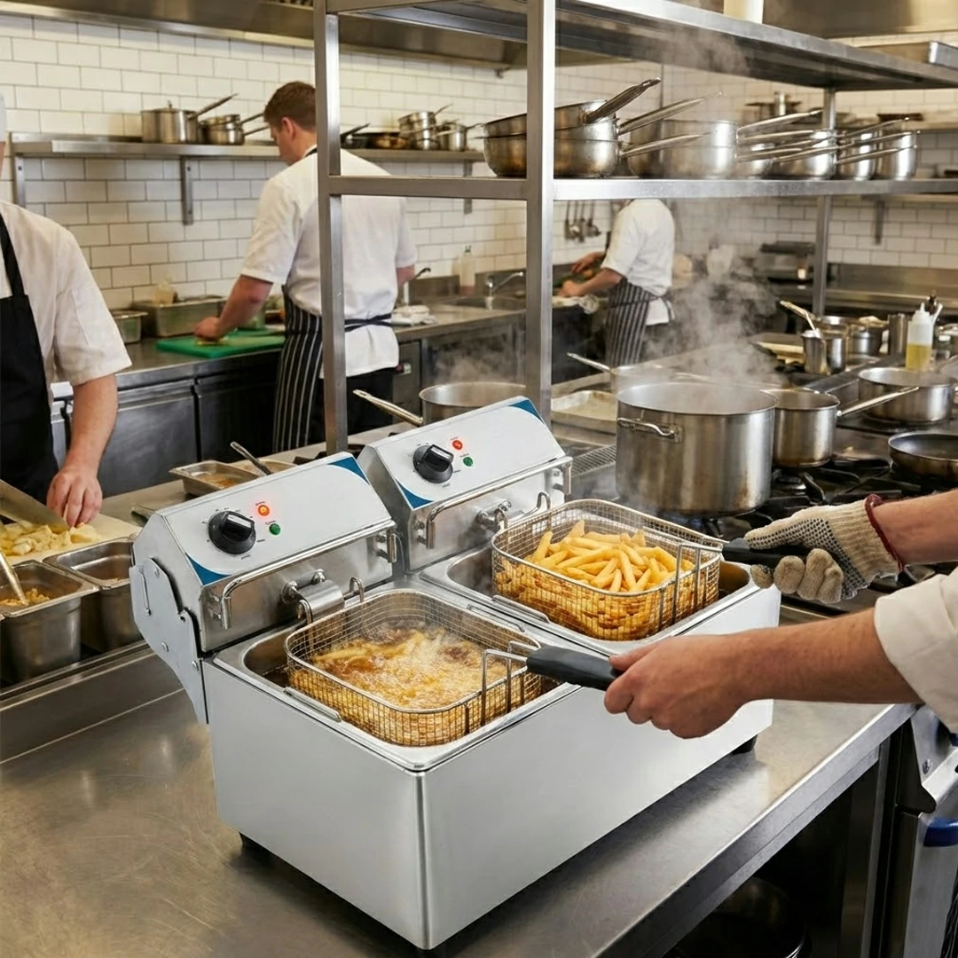 Friteuse électrique 2 x 7 litres en acier inoxydable 2 x 3600 W