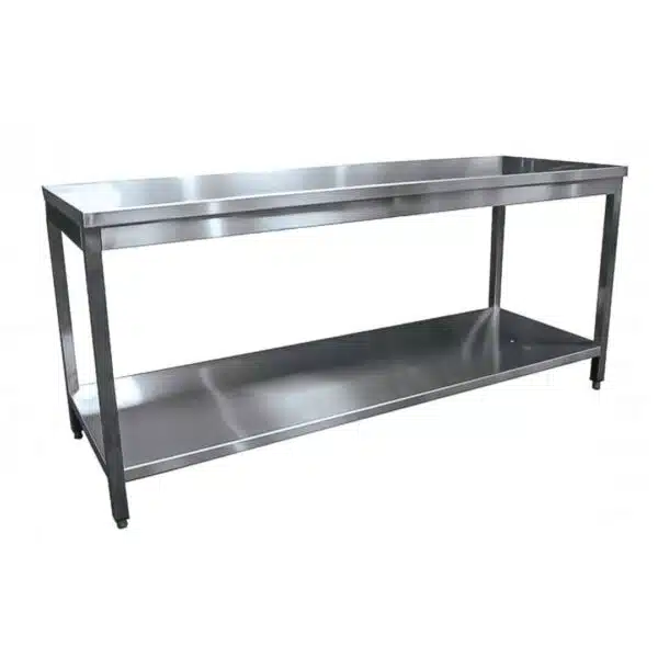 Table démontable pieds carrés, inox AISI 304, centrale + étagère, P 600 mm