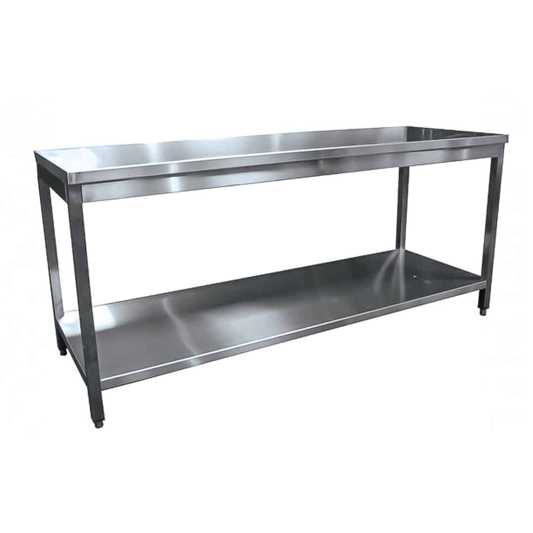 Table démontable pieds carrés, inox AISI 304, centrale + étagère, P 600 mm