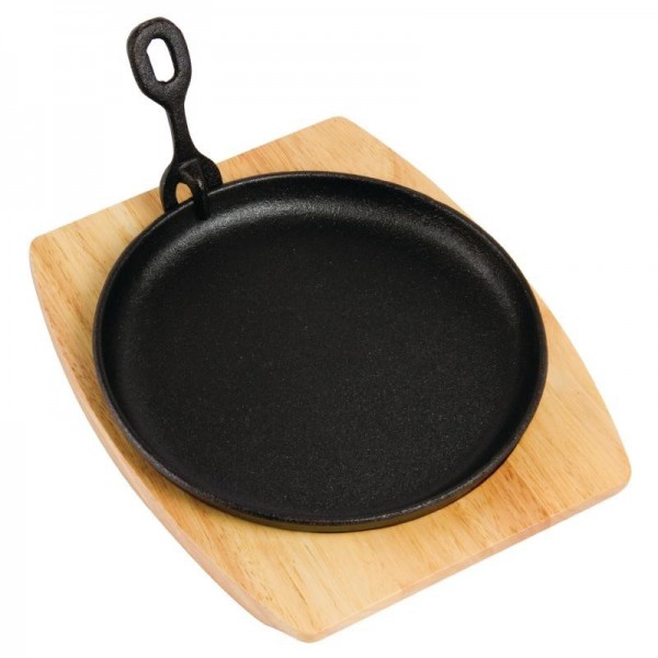 Plat de service en fonte rond avec support bois Olympia