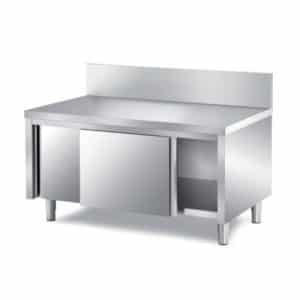 Meuble porte coulissante dessus polyéthylène, inox ferritique, adossé, prof 700 mm