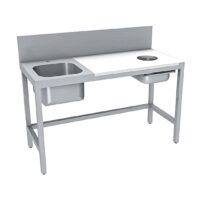 Table de préparation 1 bac de rinçage avec tiroir GN1/1 dessus mixte inox poly à droite longueur 1400 mm