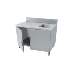 Meubles plonge pour service traditionnel arrière, dessus en inox AISI 304, 3 portes battantes, profondeur 700