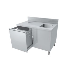Meuble combiné lave-main/poubelle, 1 porte battante avec loqueteau, 1 tiroir coulissant, profondeur 800