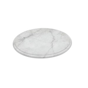Plateaux ronds en mélamine imitation marbre de carrare sur pieds en silicone