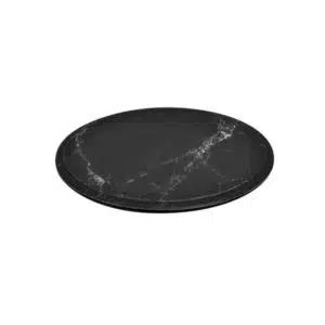 Plateaux ronds en mélamine imitation marbre de carrare sur pieds en silicone