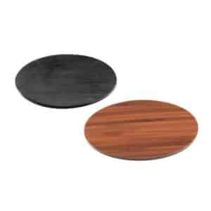 Plateaux ronds en mélamine 2 faces imitation bambou et ardoise