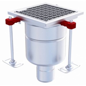 Siphon monolithique Epur HygieneFirst avec grilles inox, caillebotis 200 x 200 mm, sortie verticale, Ø 157 mm, 2,7 L/s