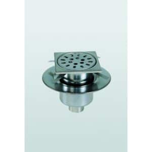 Siphon inox pour sols carrelés avec cadre réglable, grille Ø 175 mm, ép grille 2 mm, diamètre de sortie 100 mm