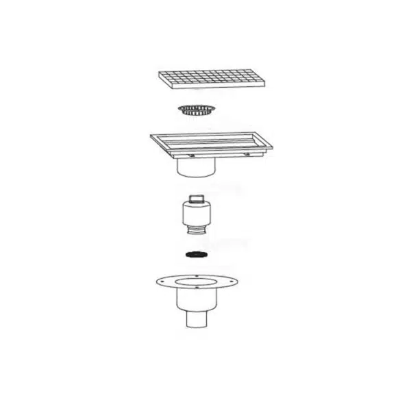 Caniveau de sol inox professionnel sortie verticale décentrée