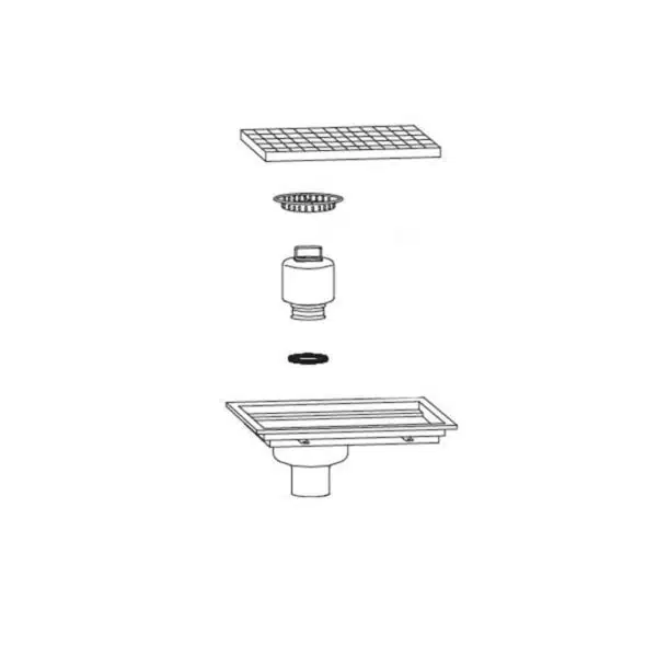 Caniveau avec cuvette monobloc inox sortie verticale décentrée