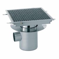 Caniveau cuisine avec cuvette monobloc inox sortie horizontale