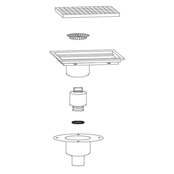 Caniveau avec cuvette réglable inox sortie verticale décentrée