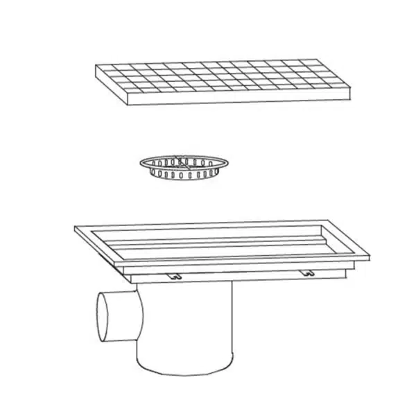 Caniveau avec cuvette monobloc inox sortie horizontale décentrée