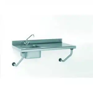 Table inox suspendue sur-mesure , à dosseret, avec robinet, largeur 700 mm