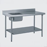 Table du chef TS 15N soudée sans robinet à dosseret + étagère largeur 700 mm bac à gauche