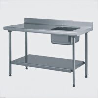 Table du chef TS 15N soudée sans robinet à dosseret + étagère bac à droite largeur 700 mm