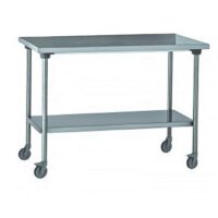 Table inox TS 15N démontable sur roues centrale + étagère pieds ronds largeur 800 mm